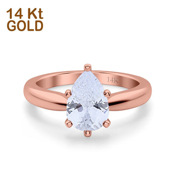 14K Rose Gold Solitaire Teardrop Simulated Cubic Zirconia Wedding Ring Size-7